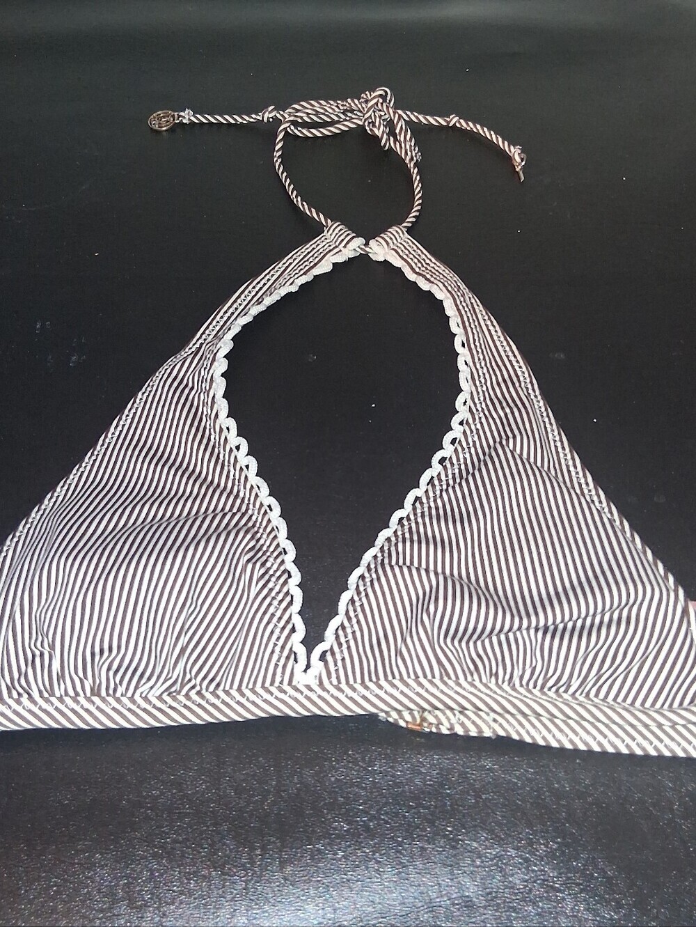 Juicy Couture Striped Bikini Top With Decorative Neckline    Size M